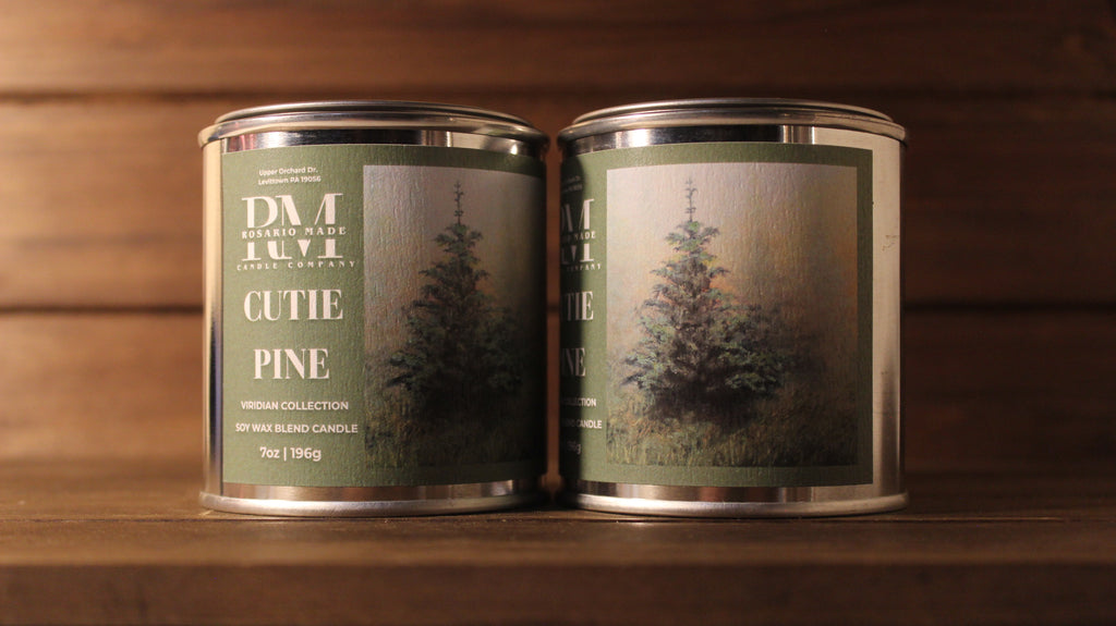 Fraser Fir and Pine scented candle in a rustic metal tin