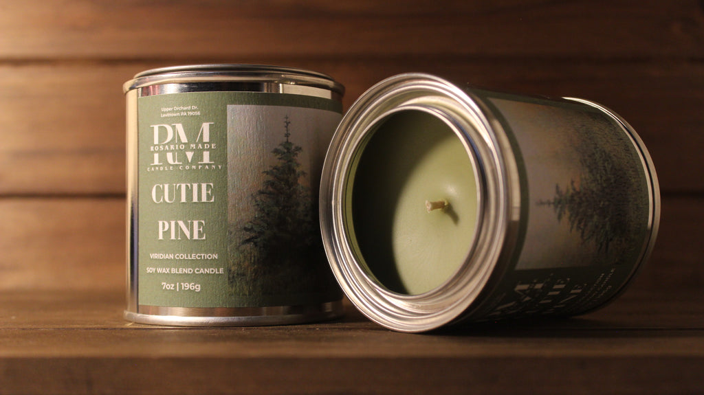Fraser Fir and Pine scented candle in a rustic metal tin