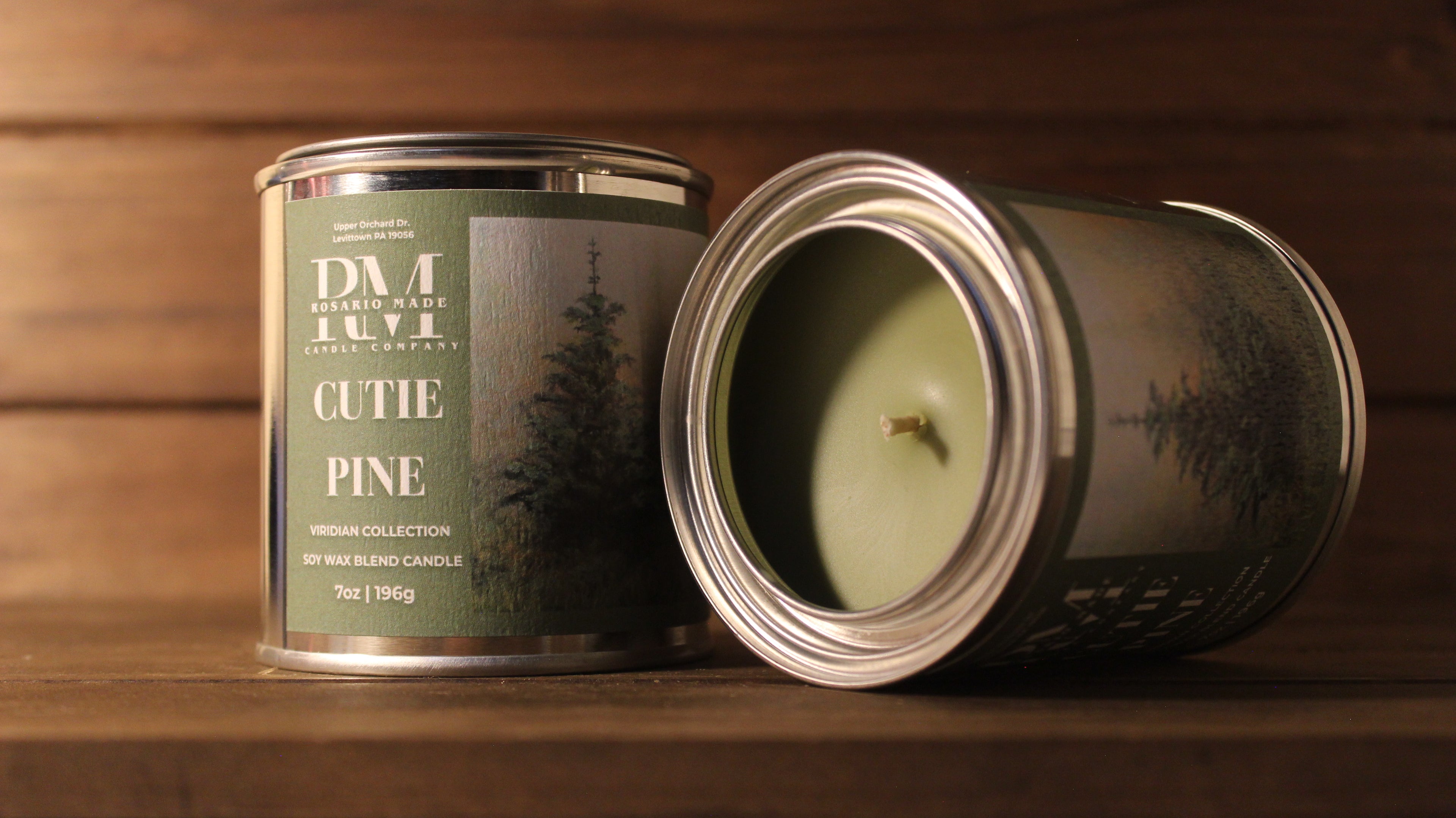 Fraser Fir and Pine scented candle in a rustic metal tin